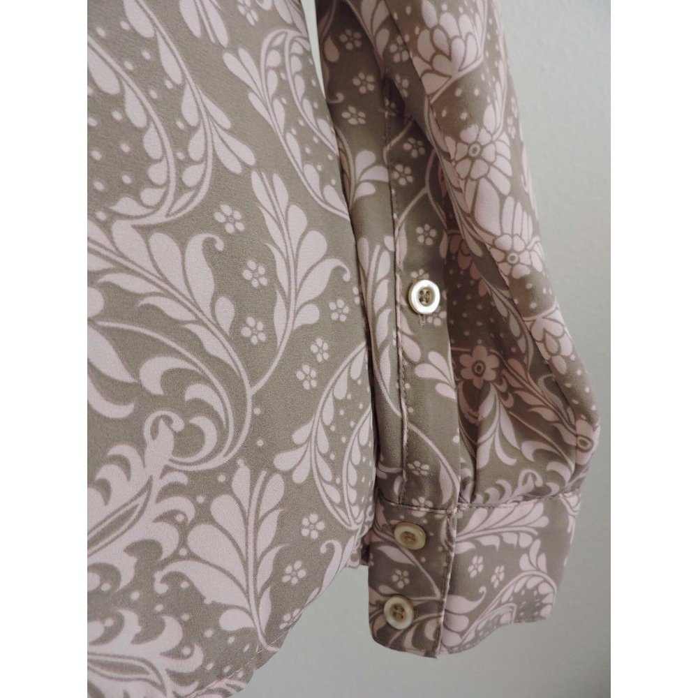New York Company Shirt Button Down Brown Pink Career Long Tab Sleeve Blouse S - Picture 4 of 10